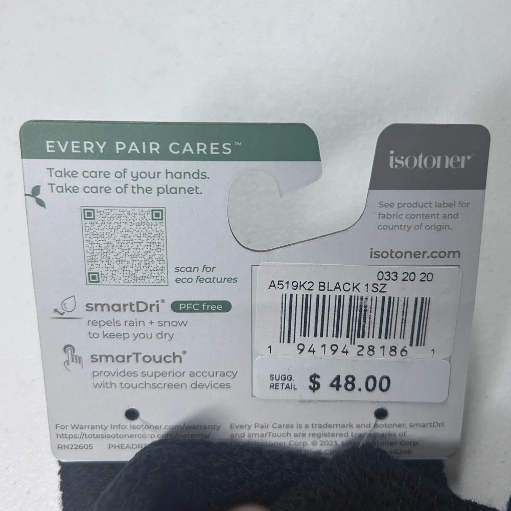 Isotoner Eco Comfort Gloves SmartDri Touchscreen Gloves‎ Women's Black NEW - Picture 5 of 5